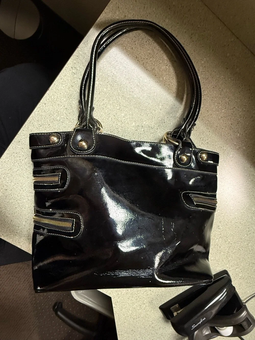 Vintage Kathy Van Zeeland Black Patent Leather Y2K Shoulder Bag